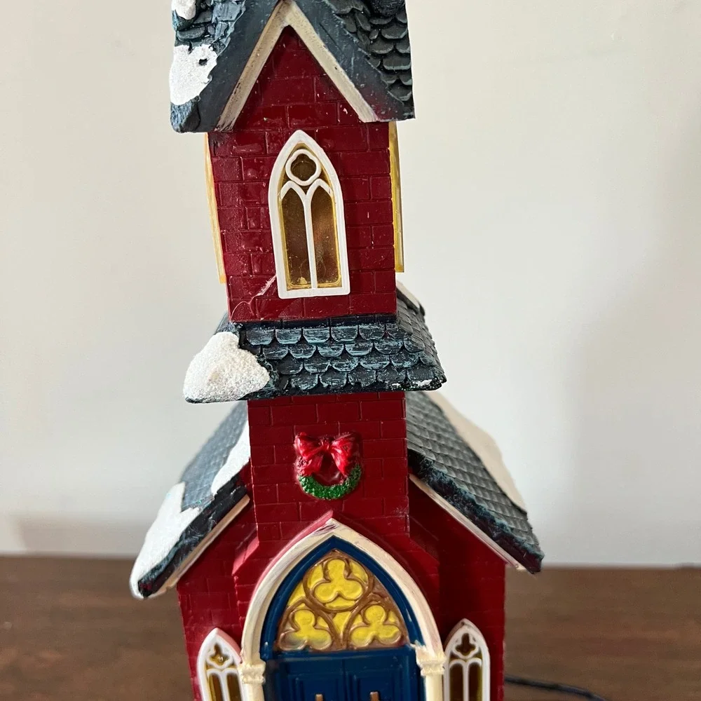 Costco Lighted Christmas Village Church with Carolers Red Brick Winter Decor